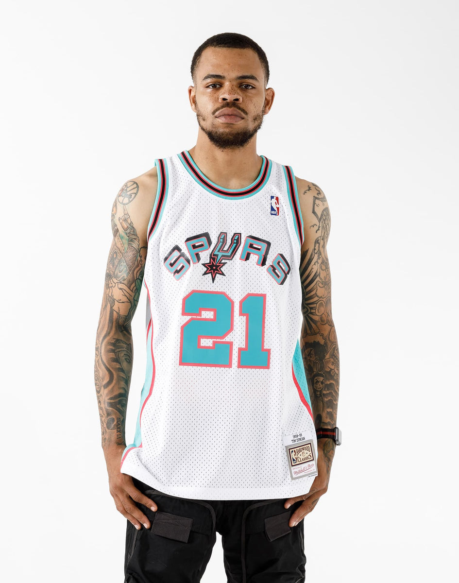 Shop Mitchell & Ness Tim Duncan Hyper Hoops Swingman Jersey  TFSM1253-SAS98TDUMTBK multi