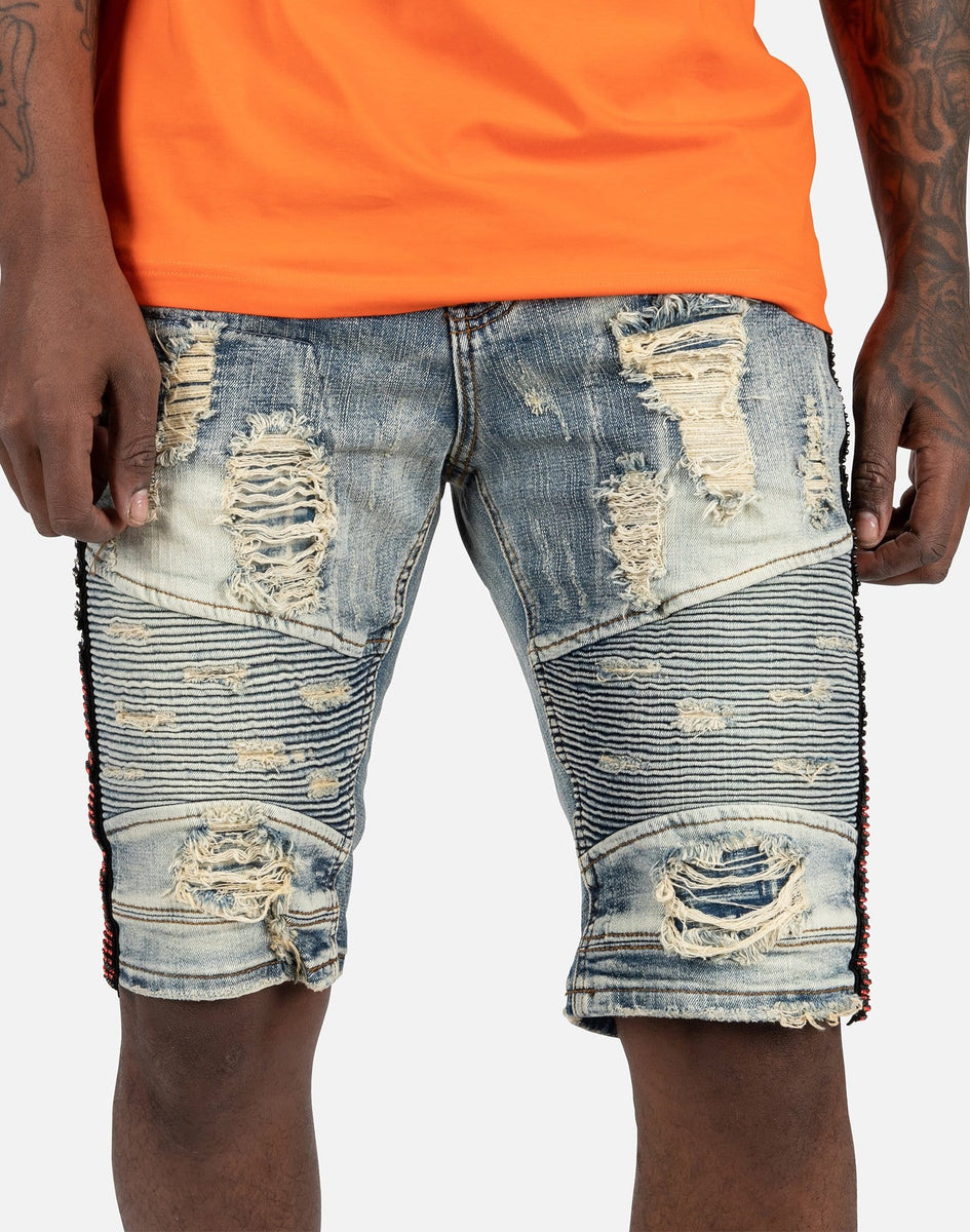 Mens moto hot sale jean shorts