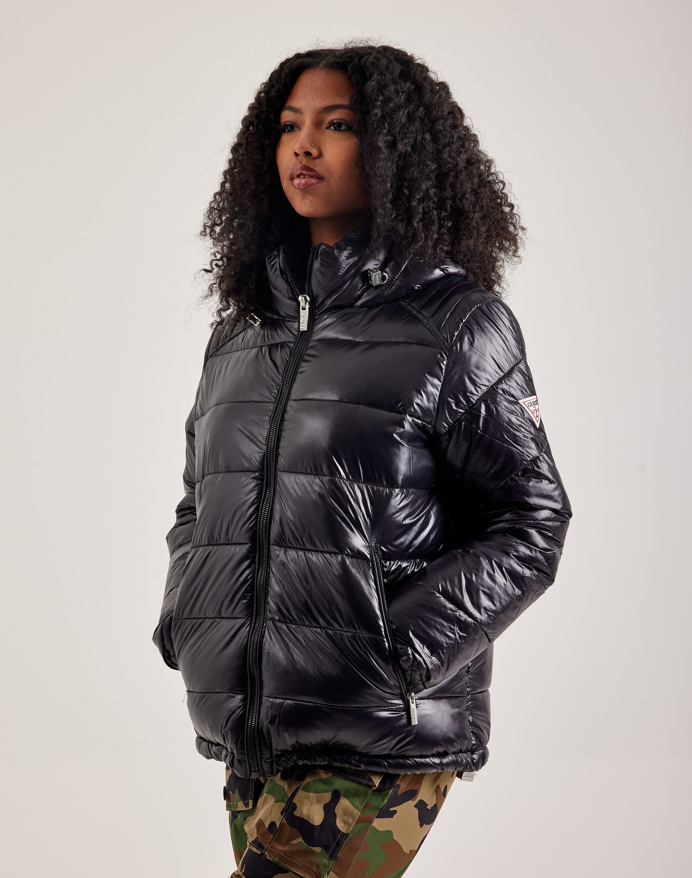 Black hooded puffer coat womens on sale