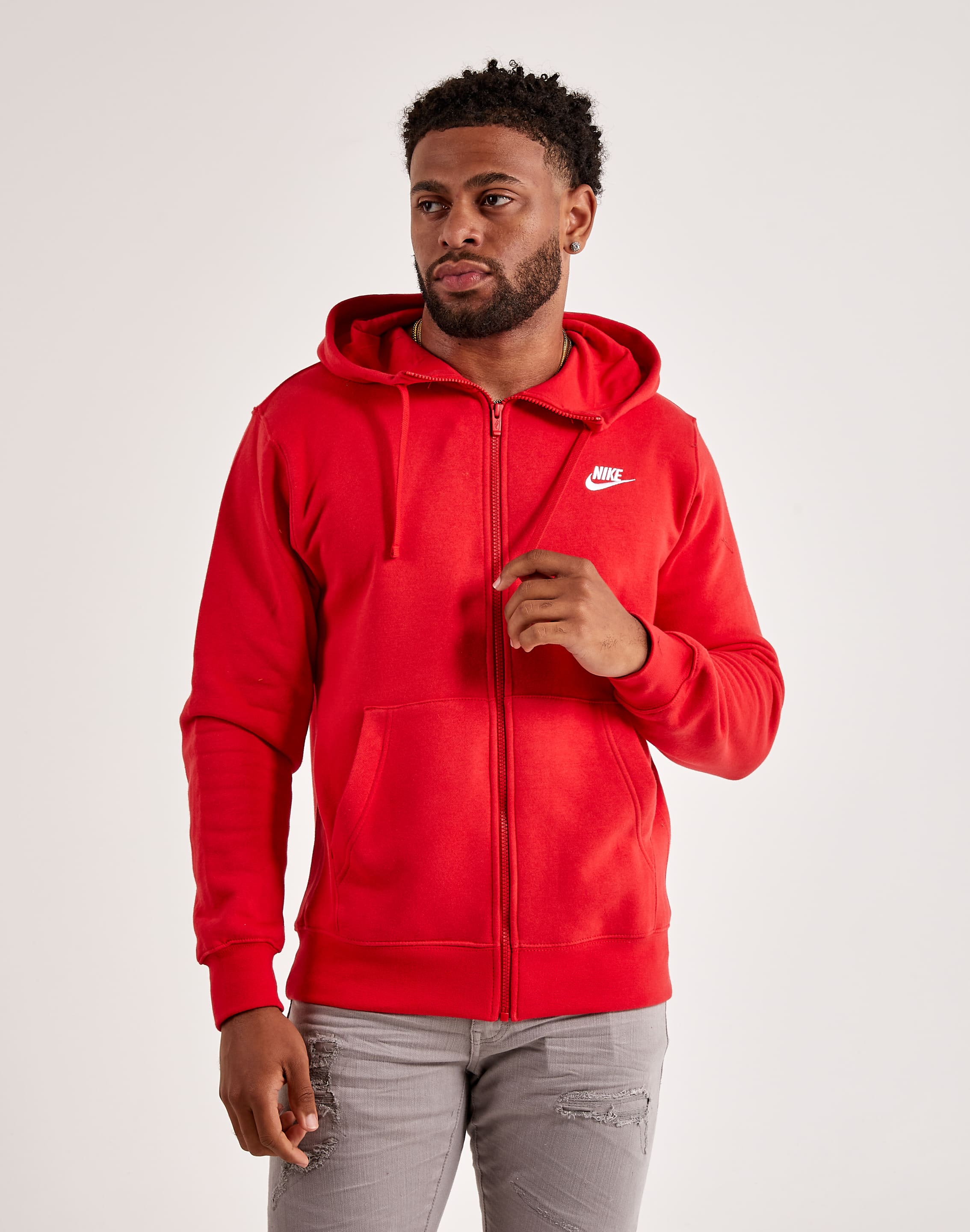 Nike Men's Sportswear Club Fleece Full-Zip Hoodie BV2645-657 - University Red/University Red/White - M