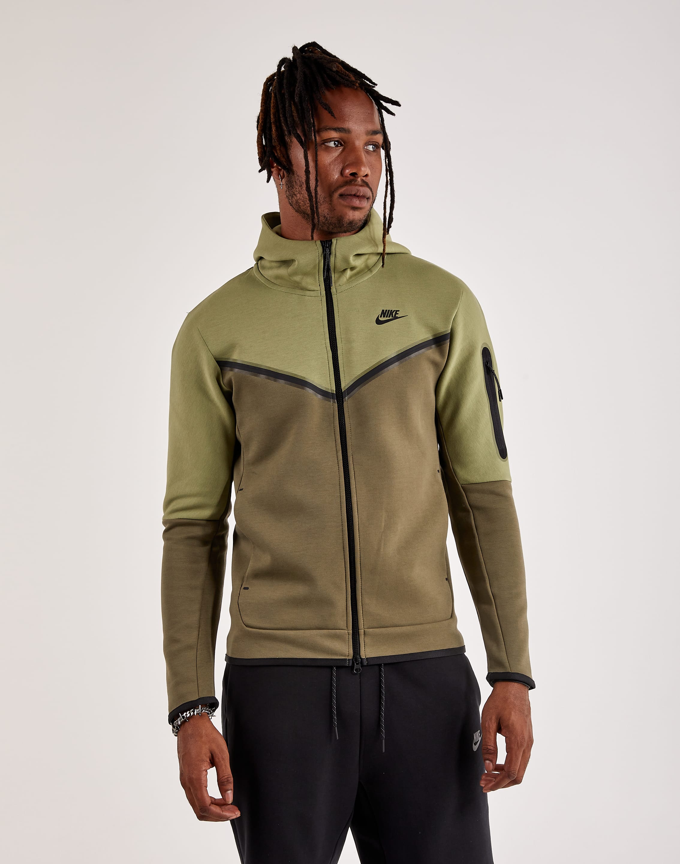 Nike Tech Fleece zip hoodie in black and gray colorblock