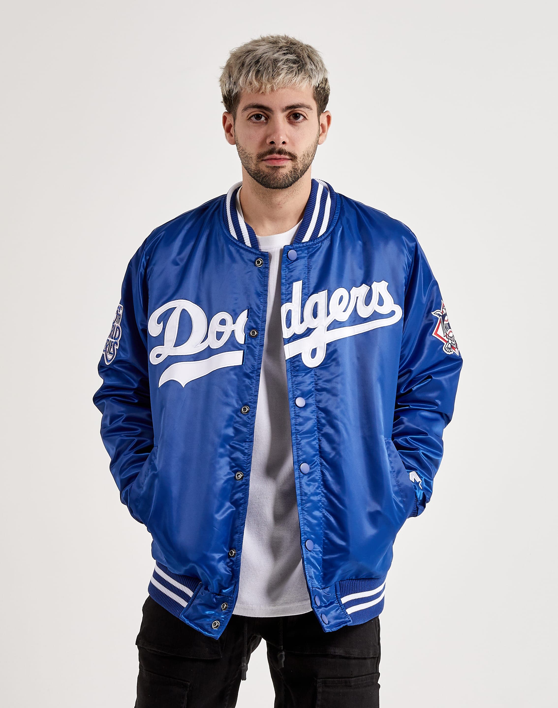 GIII/STARTER Shoe Palace Exclusive Los Angeles Dodgers Home Game Varsity Mens Jacket (Grey/Blue)