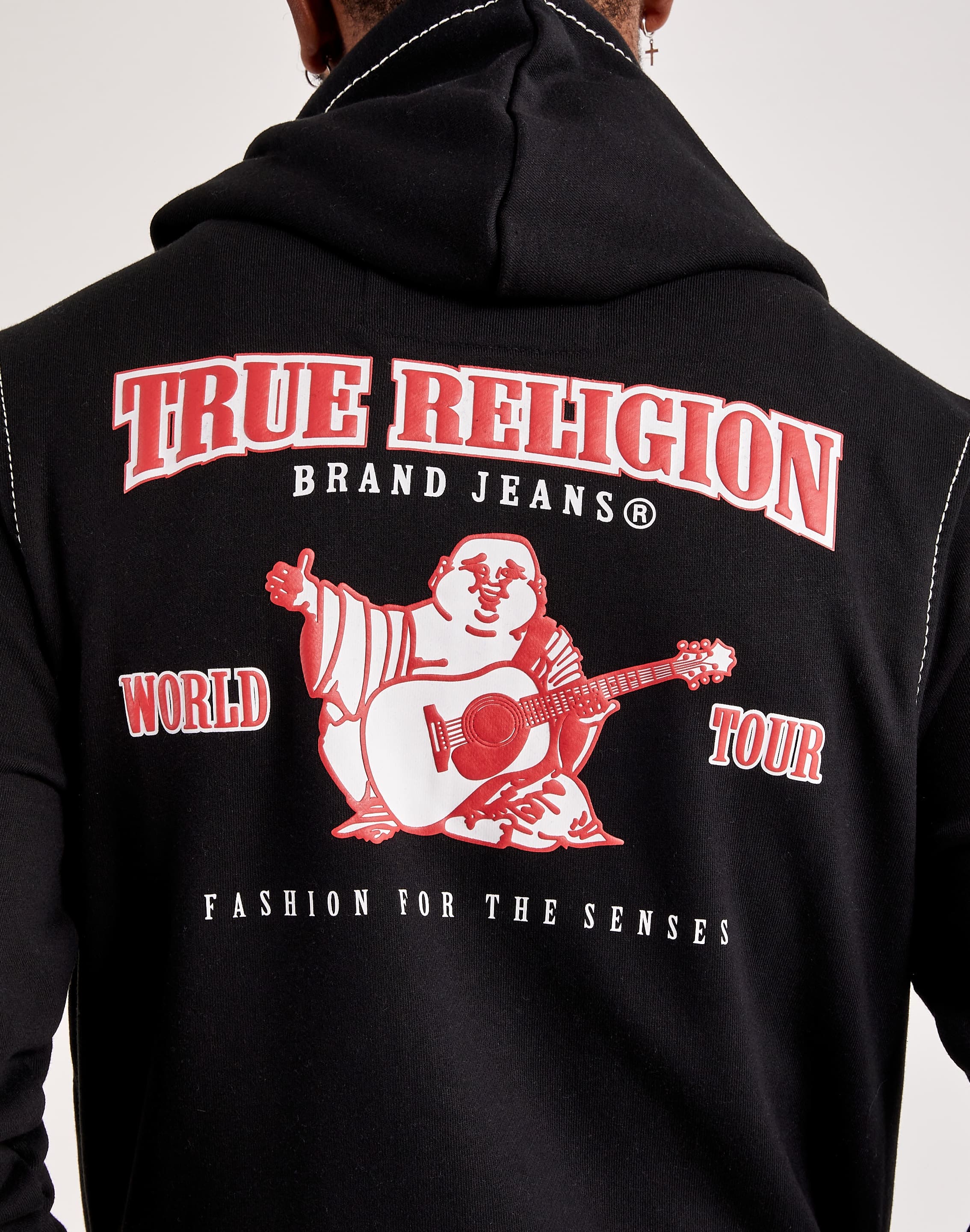 True Religion Men's World Tour Zip-Up Hoodie - Jet Black - Size XL