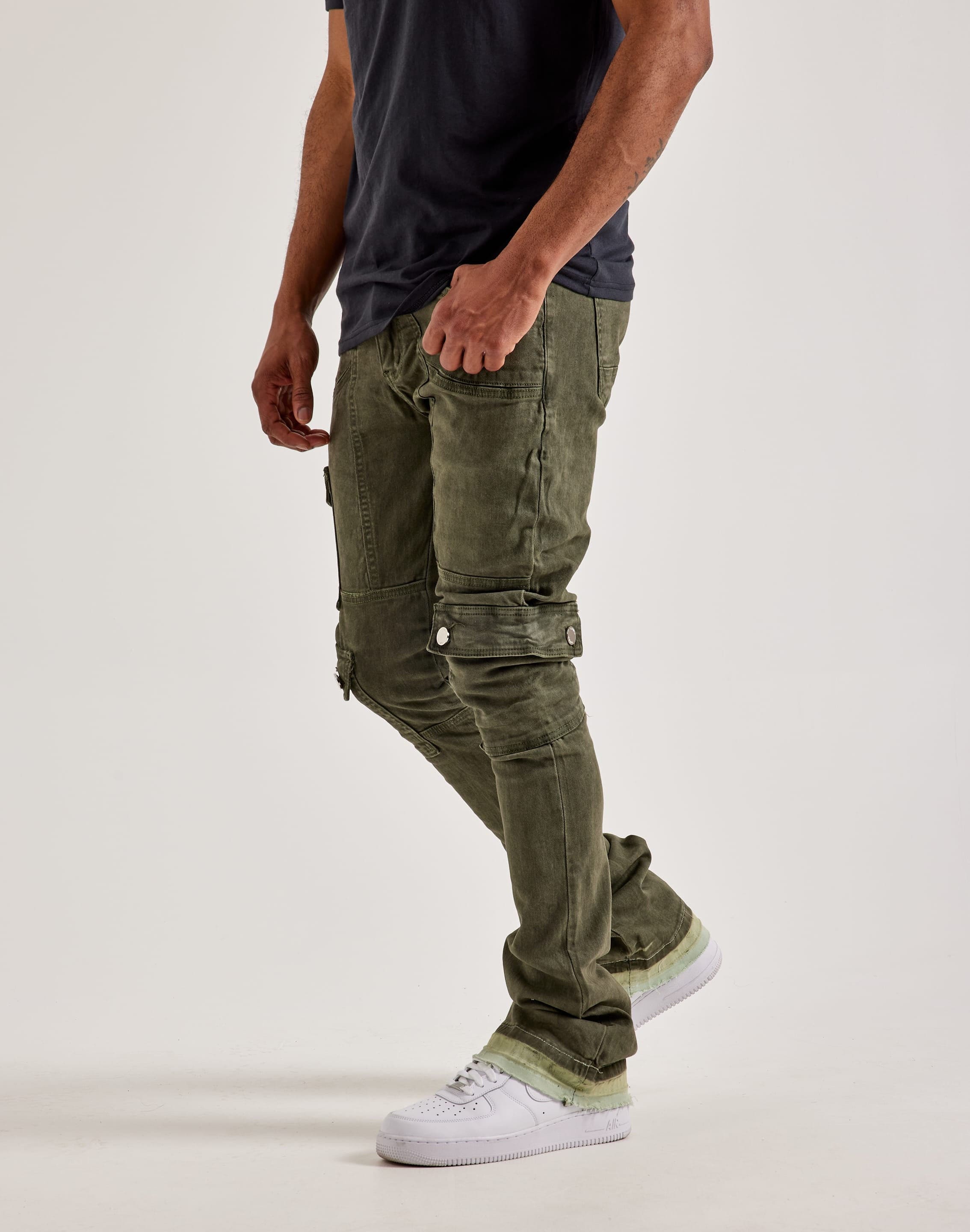 Loaded Stacked Skinny Cargo Jeans - Olive