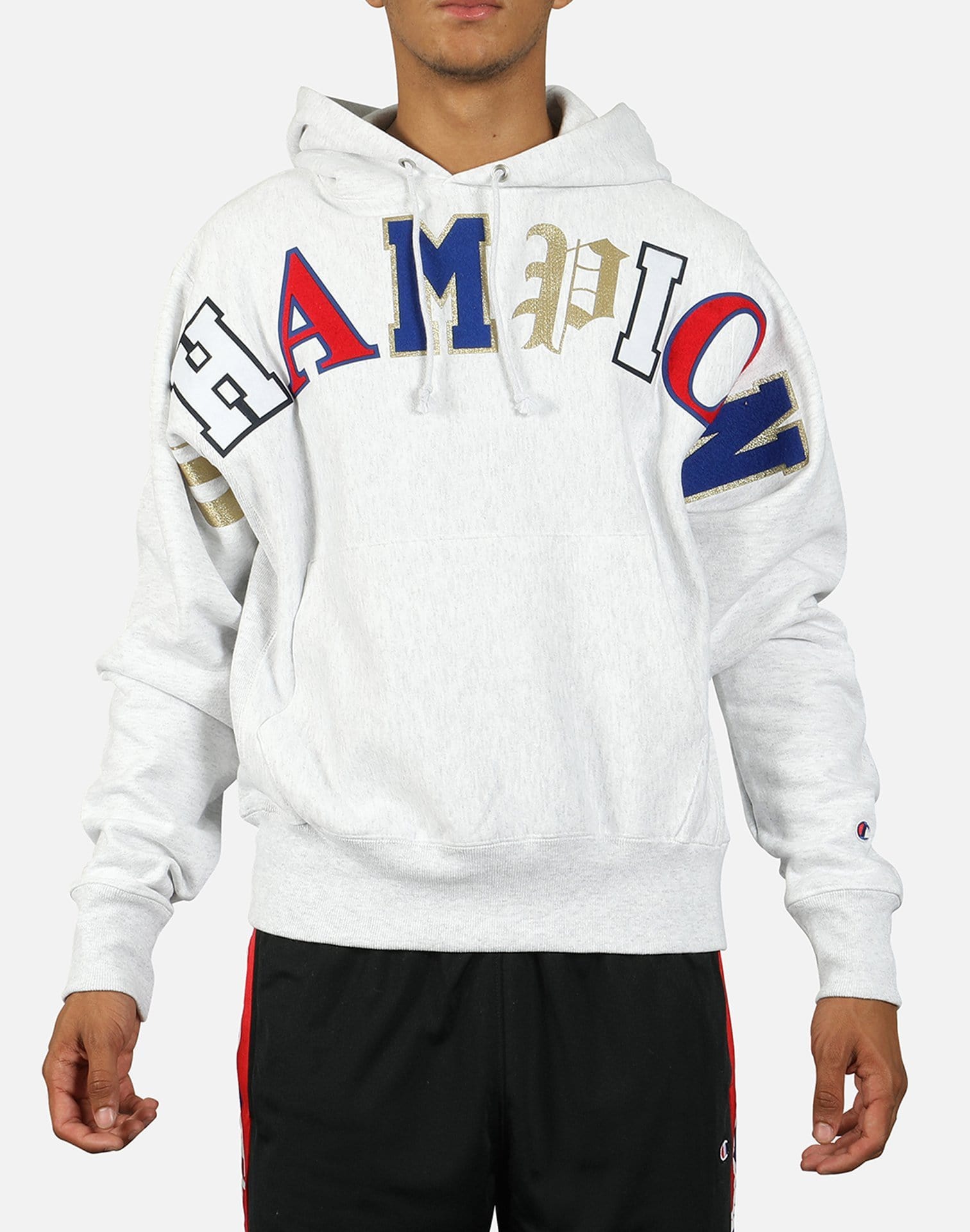 REVERSE – Champion OLD ENGLISH WEAVE PULLOVER DTLR HOODIE