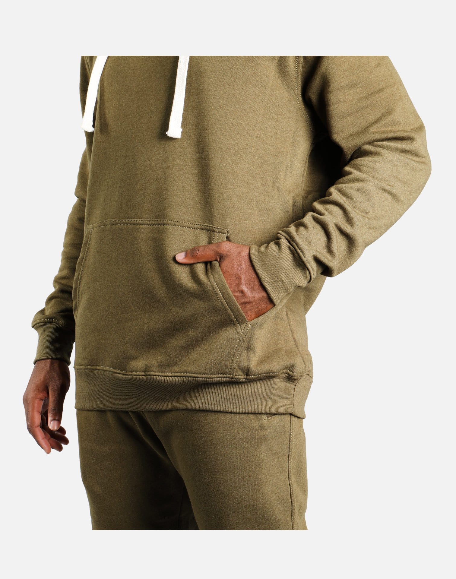 Denim House Basic Pullover Fleece Hoodie (Olive)