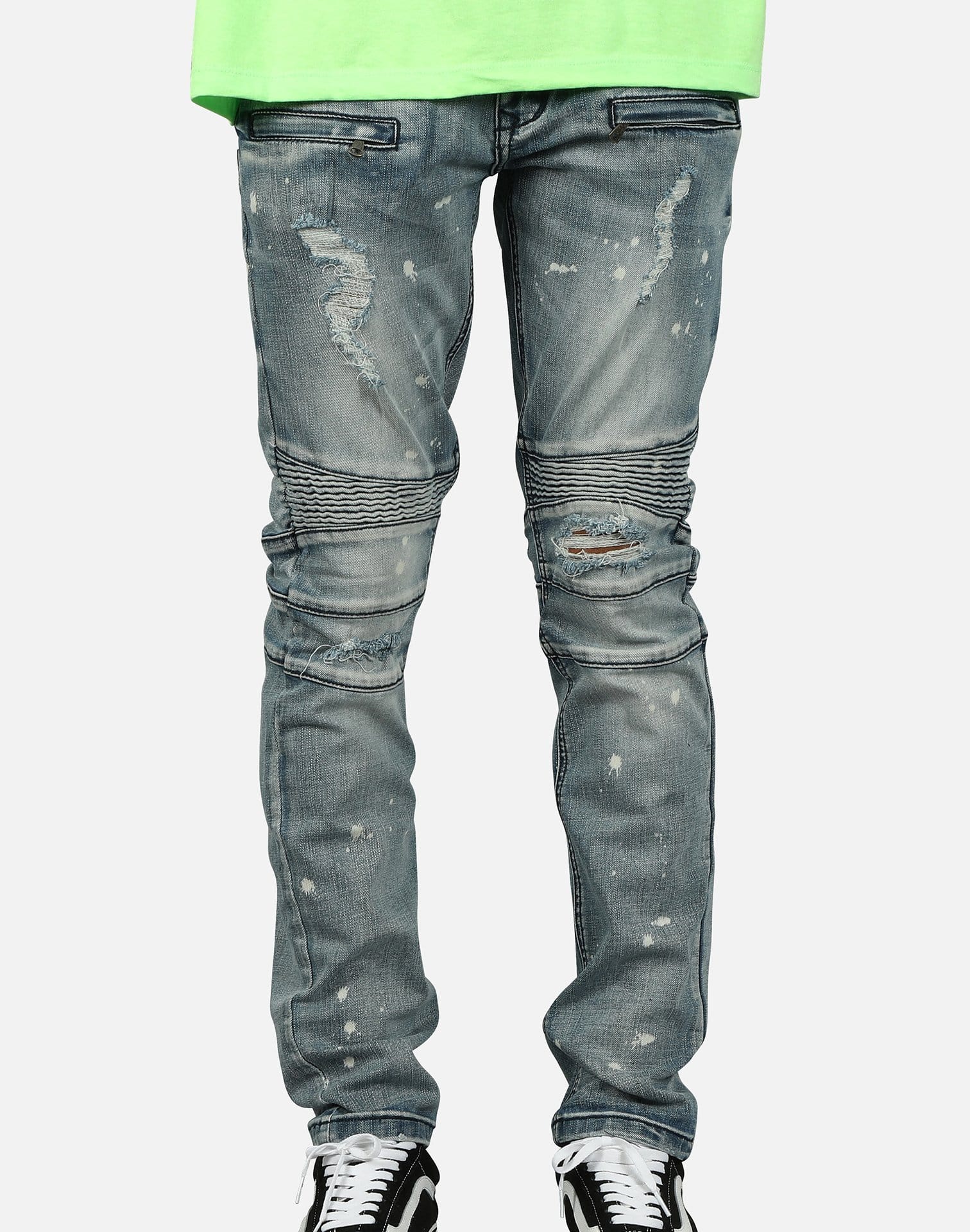 Kilogram Inc. Men's Knee Out Splatter Paint Moto Jeans