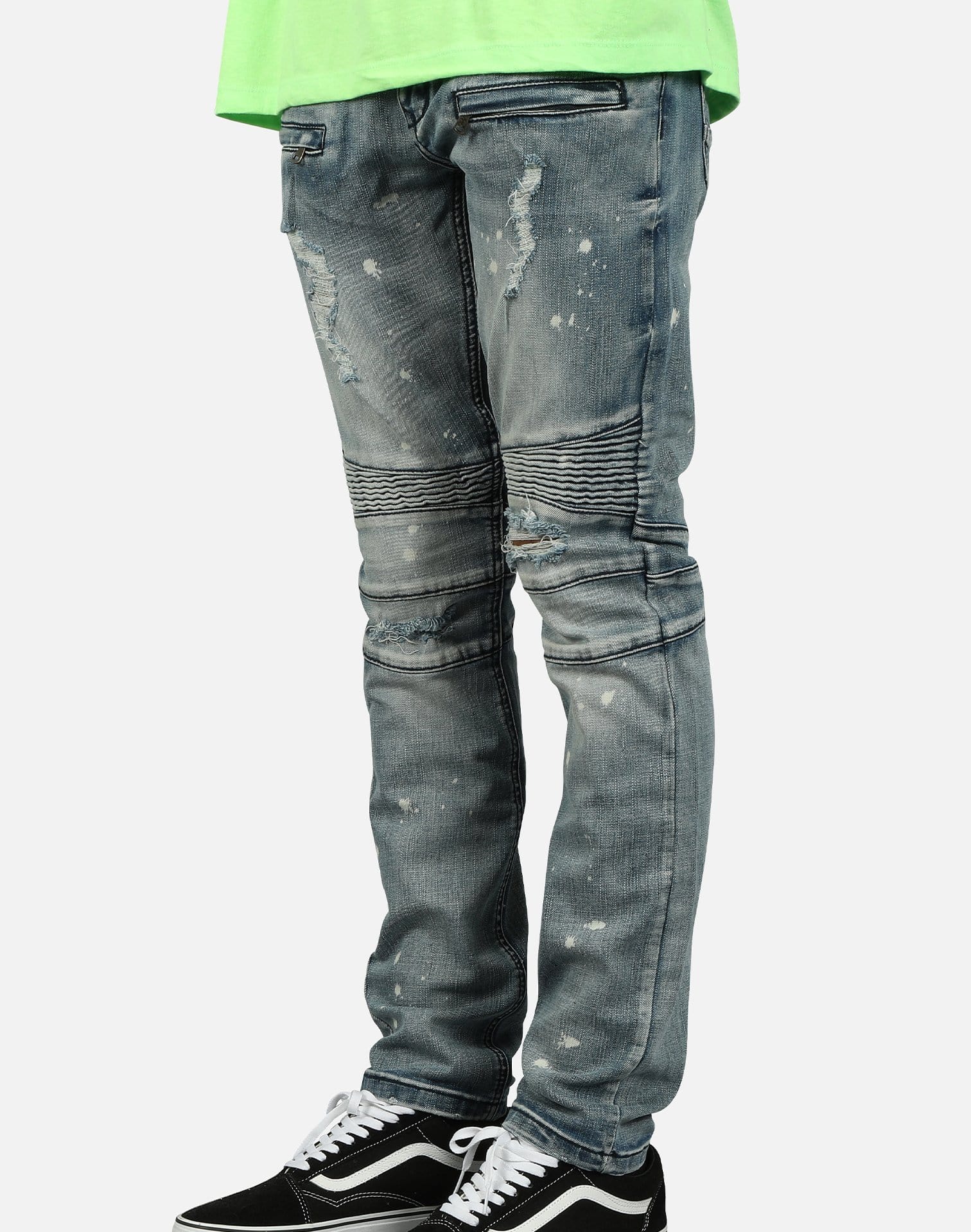 Kilogram Inc. Men's Knee Out Splatter Paint Moto Jeans