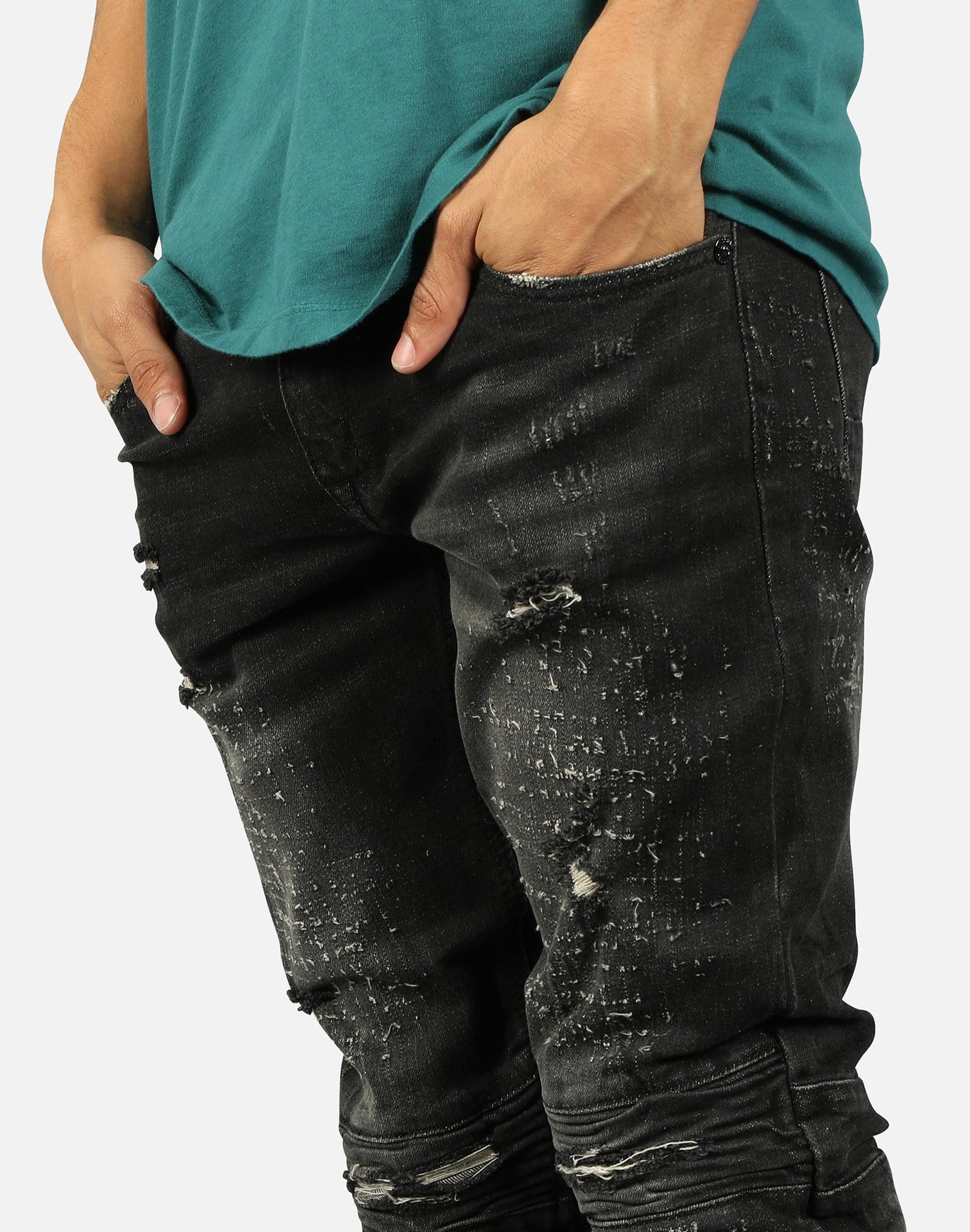 Kilogram Inc. Men's Distressed Moto Jeans