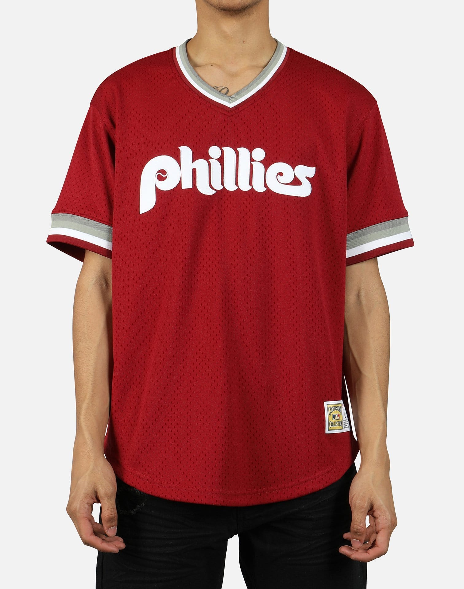 Mitchell & Ness Mens Philadelphia Phillies MLB Pullover Short Sleeve Jersey  Authentic Cardinal